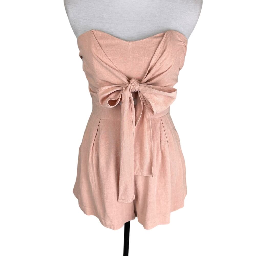 The Clothing Company NEW Blush Strapless Linen Blend Bow Detail Girly Romper